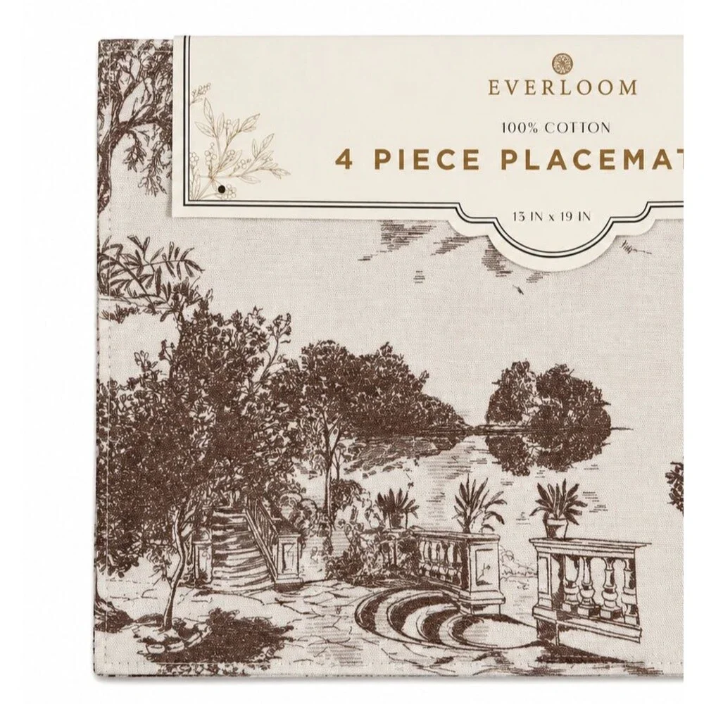 Everloom Equestrian Toile Placemats Set of 4 Horse Scenes Cotton 13x19